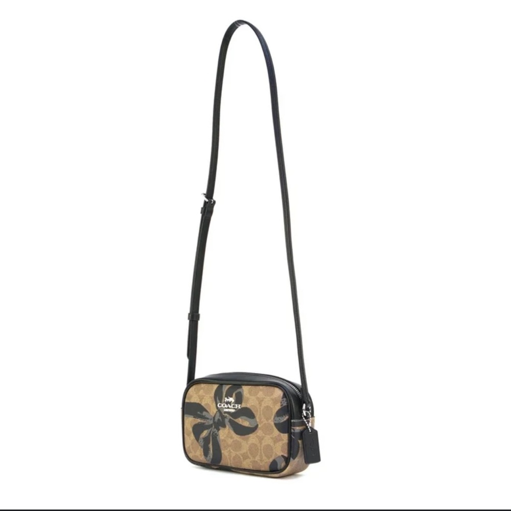 Coach Mini Jamie Camera Bag In Signature Canvas With Bow Print CY778 Black Tan - Picture 8 of 9